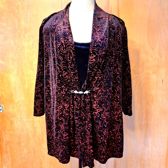 Notions Glittery Red Velvet Blouse Size 1XL NWT, Style#WCTF0281 - Picture 1 of 15